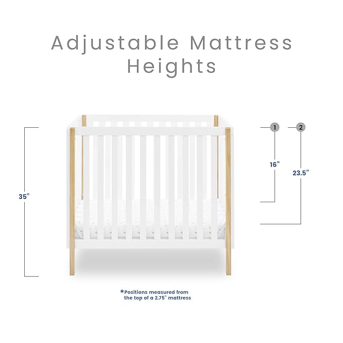 Delta Children Gio Mini Crib with 2.75" Mattress Included, Bianca White/Natural - LeafyLoom