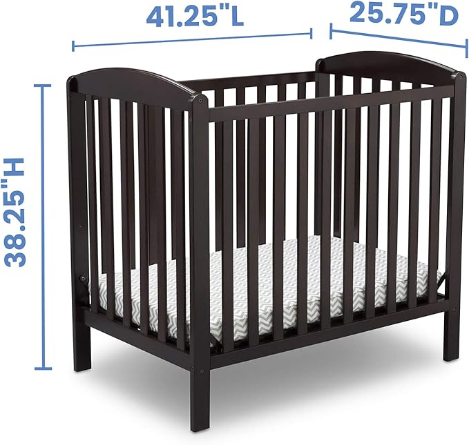 Delta Children Emery Mini Convertible Baby Crib with 2.75-inch Mattress, Dark Chocolate - LeafyLoom