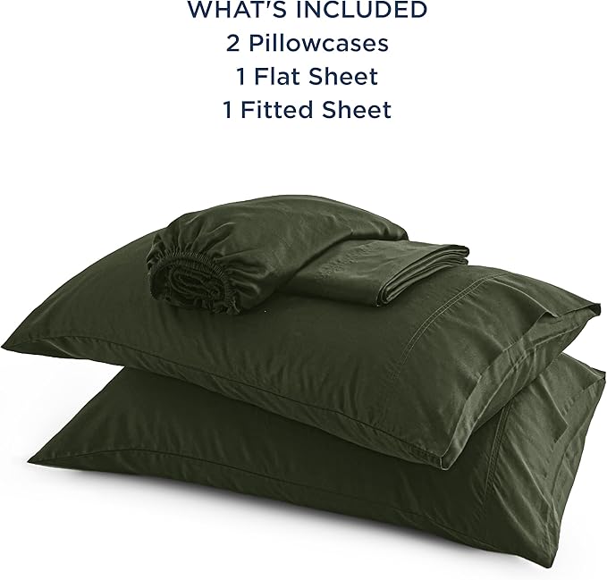 Bedsure Full Size Sheets, Cooling Sheets Full, Rayon Derived from Bamboo, Deep Pocket Up to 16", Breathable & Soft Bed Sheets, Hotel Luxury Silky Bedding Sheets & Pillowcases, Olive green - LeafyLoom