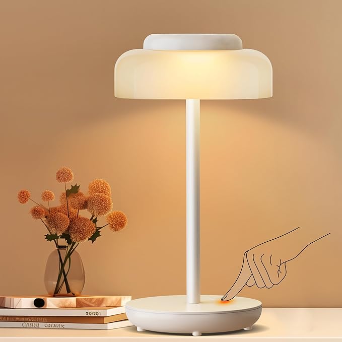 QiMH Battery Operated LED Table Lamp, 5000mAh Cordless Desk Lamp with 3 Level Brightness Touch Control, Mini Rechargeable Night Light for living room, Bedroom, outdoor bar (White) - LeafyLoom