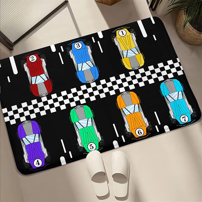 Race Car Rug Kids Play Area Rugs Race Car Track Rug Kids Rug with Roads and Tracks Car Track Carpet Car Rug for Boys Room Race Car Room Decor for Boys,Black 2'×3' - LeafyLoom