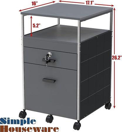 SHW Rolling File Cabinet w/ 2 Drawers & Open Shelf, Gray - LeafyLoom