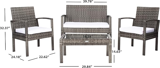 SAFAVIEH Outdoor Collection Bassey Grey Brown/White Cushion 4-Piece Conversation Patio Set PAT7507C - LeafyLoom