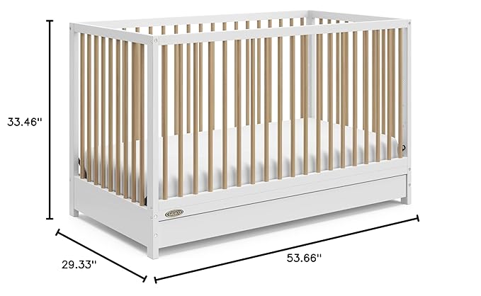 Graco Teddi 5-in-1 Convertible Crib with Drawer (White with Driftwood) – GREENGUARD Gold Certified, Crib with Drawer Combo, Full-Size Nursery Storage Drawer, Converts to Toddler Bed - LeafyLoom