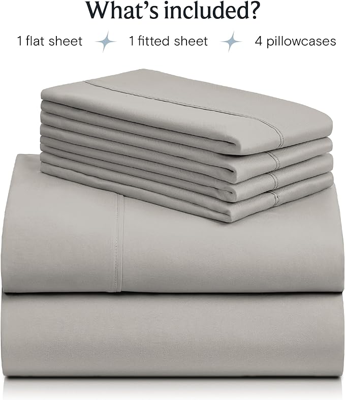 LuxClub 6 PC Queen Sheet Set, Breathable Luxury Bed Sheets, Deep Pockets 18" Eco Friendly Wrinkle Free Cooling Sheets Machine Washable Hotel Bedding Silky Soft - Light Taupe Queen - LeafyLoom