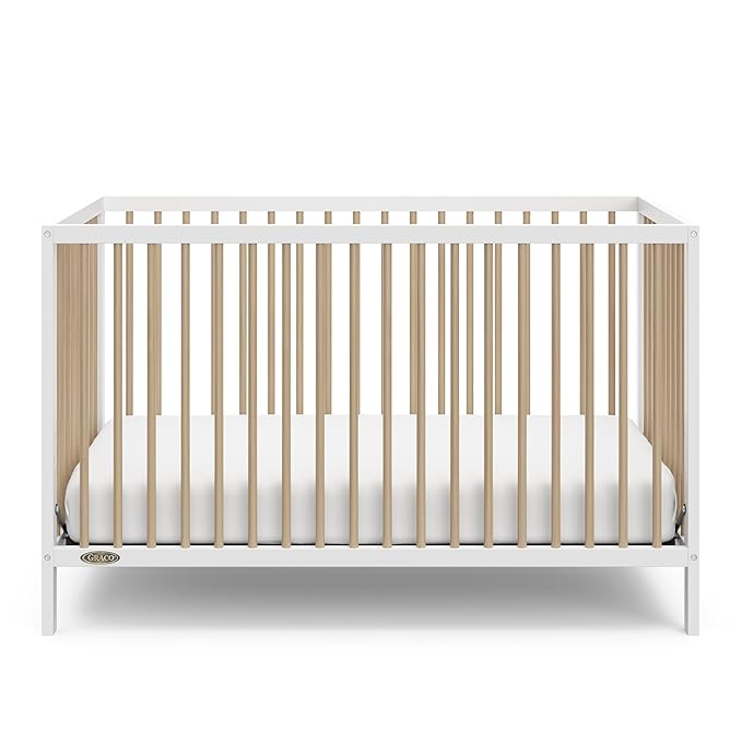 Graco Teddi 5-in-1 Convertible Crib (White with Driftwood) – GREENGUARD Gold Certified, Converts to Daybed, Toddler & Twin Bed with Headboard and Footboard, Adjustable Mattress Height - LeafyLoom