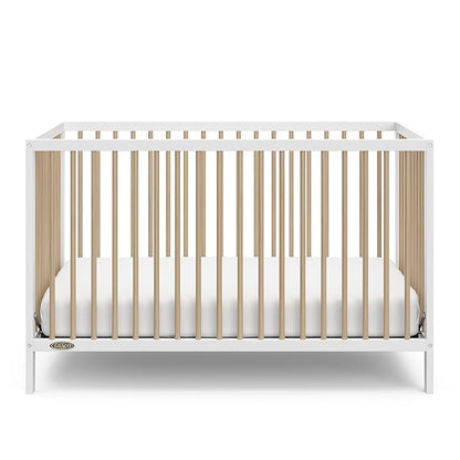 Graco Teddi 5-in-1 Convertible Crib (White with Driftwood) – GREENGUARD Gold Certified, Converts to Daybed, Toddler & Twin Bed with Headboard and Footboard, Adjustable Mattress Height - LeafyLoom