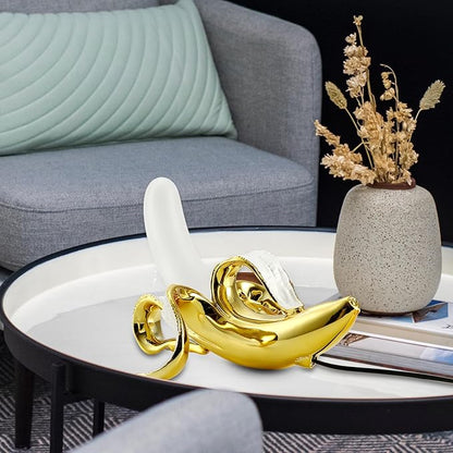 Modern Banana Table Lamp, Desk Lamp,Led Night Light Plating Resin Banana Lighting Fixture for Living Room, Bedroom,Home Office,Kids Room (Sitting-Plated) - LeafyLoom