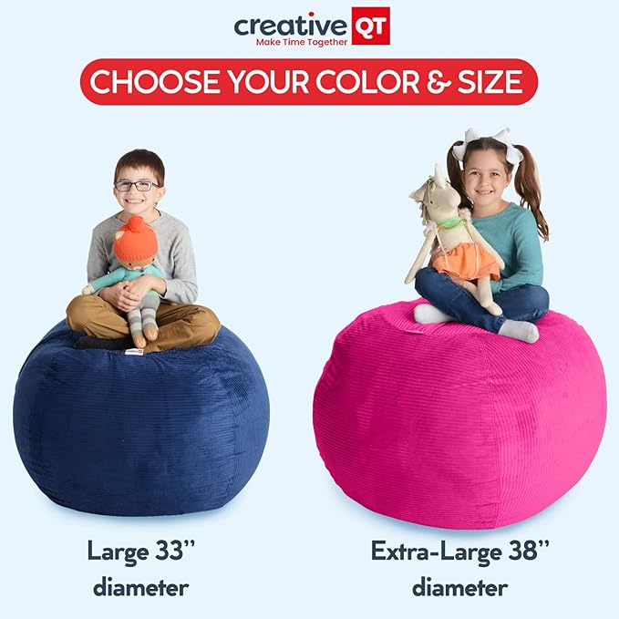 Creative QT Stuff ’n Sit Large 33’’ Bean Bag Storage Cover for Stuffed Animals & Toys – Navy Blue Polka Dot – Toddler & Kids’ Rooms Organizer – Giant Beanbag Great Plush Toy Hammock Alternative - LeafyLoom