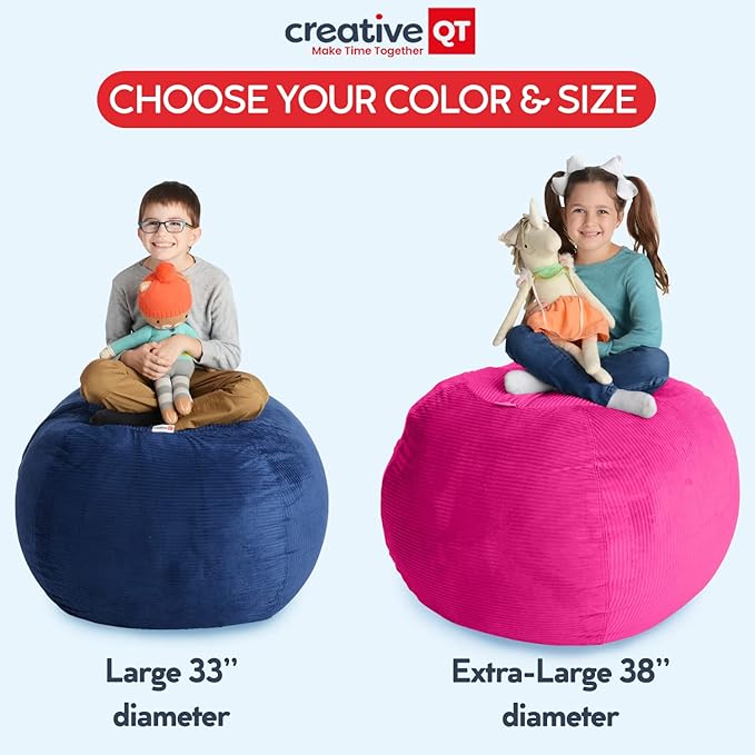 Creative QT Stuff ’n Sit Large 33’’ Bean Bag Storage Cover for Stuffed Animals & Toys – Hot Pink Corduroy – Toddler & Kids’ Rooms Organizer – Beanbag Makes Great Plush Toy Hammock Alternative - LeafyLoom