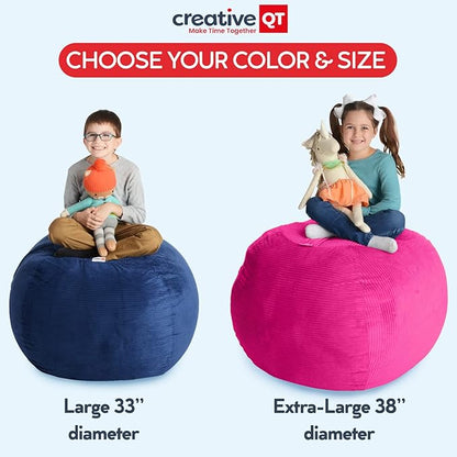 Creative QT Stuff ’n Sit Large 33’’ Bean Bag Storage Cover for Stuffed Animals & Toys – Hot Pink Corduroy – Toddler & Kids’ Rooms Organizer – Beanbag Makes Great Plush Toy Hammock Alternative - LeafyLoom