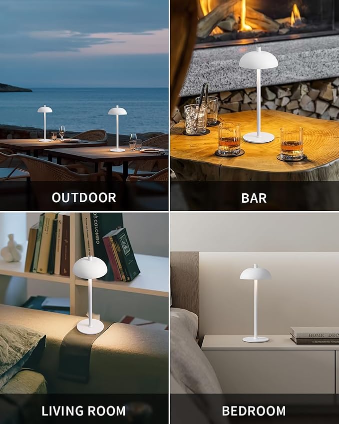 Cordless LED Table Lamp Set of 2, Modern Portable Desk Lamp, 3 Color Stepless Dimming Built-in Rechargeable Battery Lights, for Bedroom, Patio, Outdoor, Restaurant, Bedside Night Lamp(White) - LeafyLoom