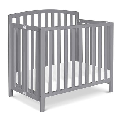 DaVinci Dylan Folding Portable 3-in-1 Convertible Mini Crib and Twin Bed in Grey, Greenguard Gold Certified - LeafyLoom