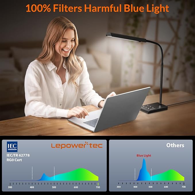 LED Desk Lamp, 12W Reading Desk Lamp for Office Home with 60 Lighting Modes, Touch Control & Timer Function, 750LM Bright Eye-Caring Gooseneck Desk Light Table Lamp for Study, Work, Black - LeafyLoom