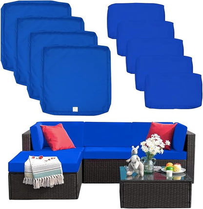 ClawsCover 9Pack Outdoor Seat and Back Cushions Replacement Covers Fit for 5 Pieces 4-Seater Wicker Rattan Patio Conversation Set Sectional Couch Furniture,Royal Blue-Include Cover Only(Small) - LeafyLoom