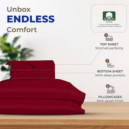 THREAD SPREAD 100% Egyptian Cotton Sheets California King Size - 600 Thread Count 4 PC Luxury Sheets Cal King Size, Soft, Cooling Hotel Luxury Sheets & Pillowcases, Fits Mattress upto 18" - Burgundy - LeafyLoom