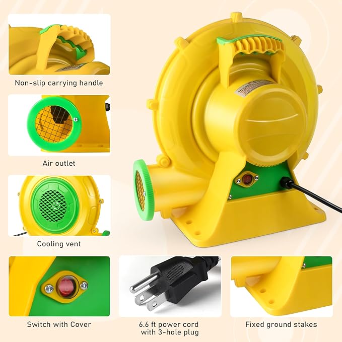 370W 0.5HP Air Blower: Bounce House Blower - Commercial Electric Blower for Inflatables - Work for Bouncy Castle Jump Slides Water slides Inflatable Arch - LeafyLoom