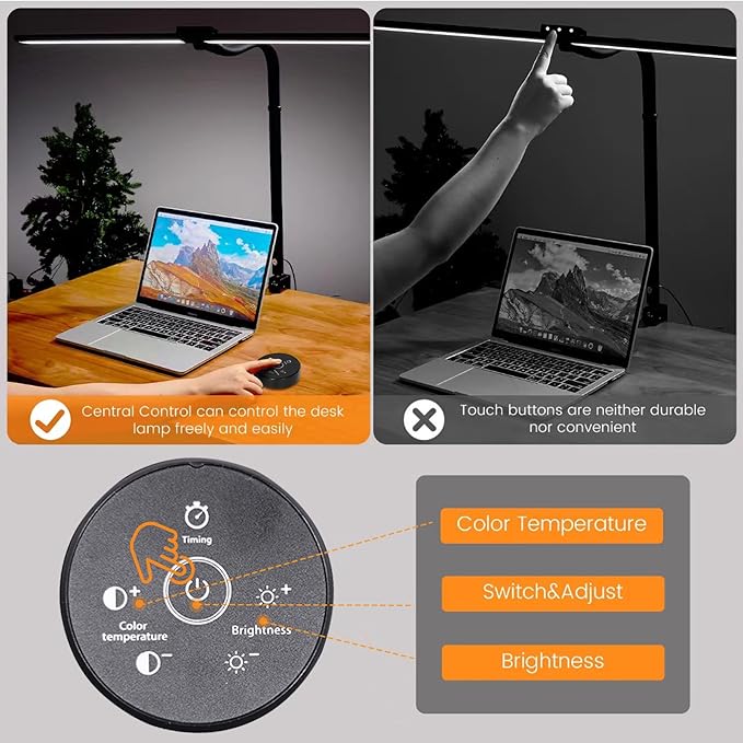 LED Desk Lamp for Home Office, Wireless Remote Control Light, Computer Desk Light, Bright Desktop Lamp, Dimmable Desk Lighting for Work, Draft, Study, Eye-Caring Desk Light (NO BATTERY) - LeafyLoom