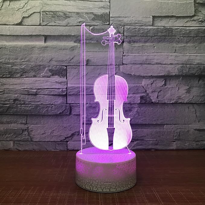 Violin Instrument Night Light 3D Visual Desk Lamp Violin Toy Household Home Room Decor 7 Colors Change Bedroom Touch Table Light Birthday Gift Christmas for Kids and Adult Violin Lover - LeafyLoom