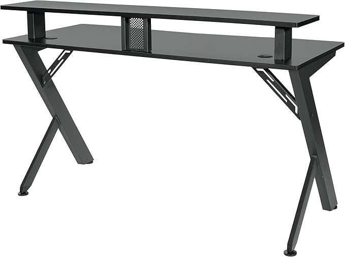 OSP Home Furnishings Area51 Battlestation Gaming Desk with Bluetooth RGB LED Lights, Matte Black - LeafyLoom