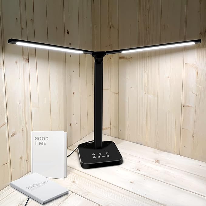 LED Double Head Desk Lamp,Double Swing-arm Table Lamps, Piano Lamp,Adjustable Brightness Color Temperature ，for Home/Reading/Offices/Bedrooms/Dormitories - LeafyLoom