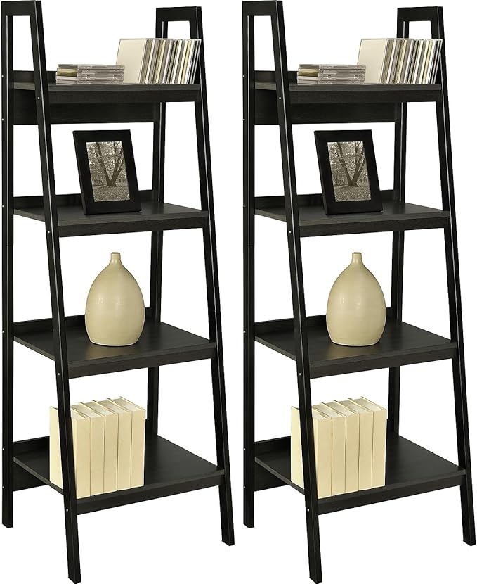 Ameriwood Home Lawrence 4 Shelf Ladder Bookcase Bundle, Black - LeafyLoom