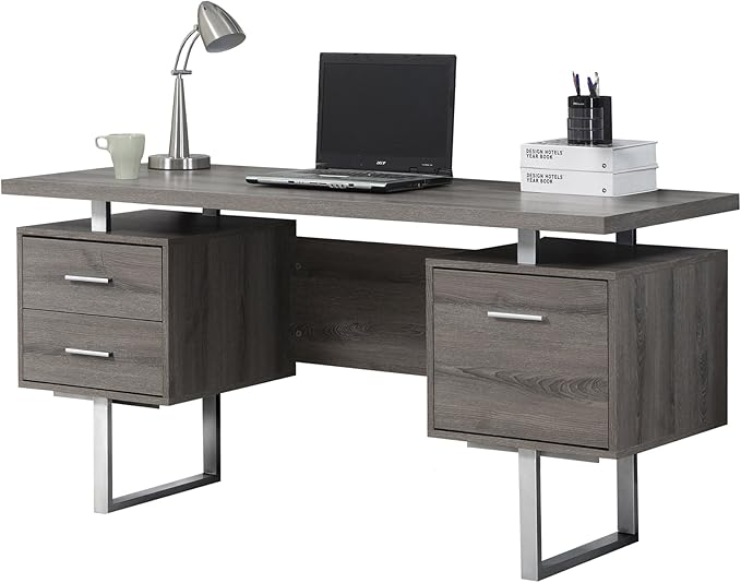 Monarch Specialties Dark Taupe Reclaimed-Look/Silver Metal Office Desk, 60-Inch - LeafyLoom