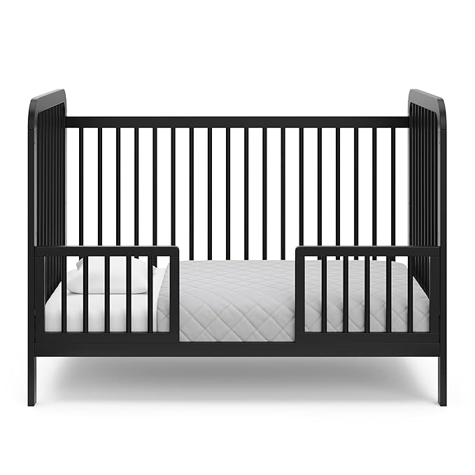 Storkcraft Pasadena 3-in-1 Convertible Crib (Black) – GREENGUARD Gold Certified, Converts to Daybed and Toddler Bed, Fits Standard Full-Size Crib Mattress, Adjustable Mattress Height - LeafyLoom