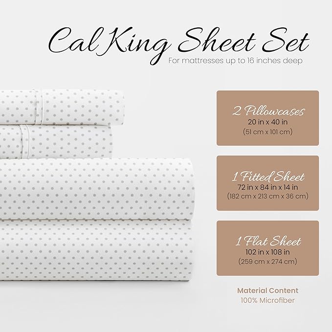 Linen Market 4 Piece California King Bedding Sheet Set (Gray Stippled) - Sleep Better Than Ever with These Ultra-Soft & Cooling Bed Sheets for Your Cal King Size Bed - Deep Pocket Fits 16" Mattress - LeafyLoom