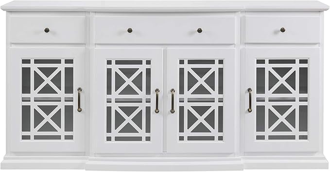 Walker Edison Ronne 4 Door-Sideboard with Fretwork Detail, 60 Inch, White - LeafyLoom