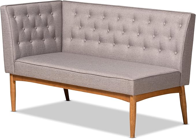 Baxton Studio Riordan Mid-Century Modern Grey Fabric Upholstered and Walnut Brown Finished Wood 2-Piece Dining Nook Banquette Set - LeafyLoom