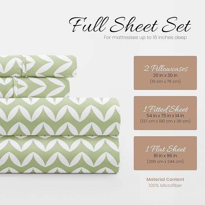 Linen Market 4 Piece Full Bedding Sheet Set (Sage Puffed Chevron) - Sleep Better Than Ever with These Ultra-Soft & Cooling Bed Sheets for Your Full Size Bed - Deep Pocket Fits 16" Mattress - LeafyLoom