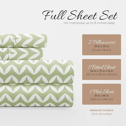 Linen Market 4 Piece Full Bedding Sheet Set (Sage Puffed Chevron) - Sleep Better Than Ever with These Ultra-Soft & Cooling Bed Sheets for Your Full Size Bed - Deep Pocket Fits 16" Mattress - LeafyLoom