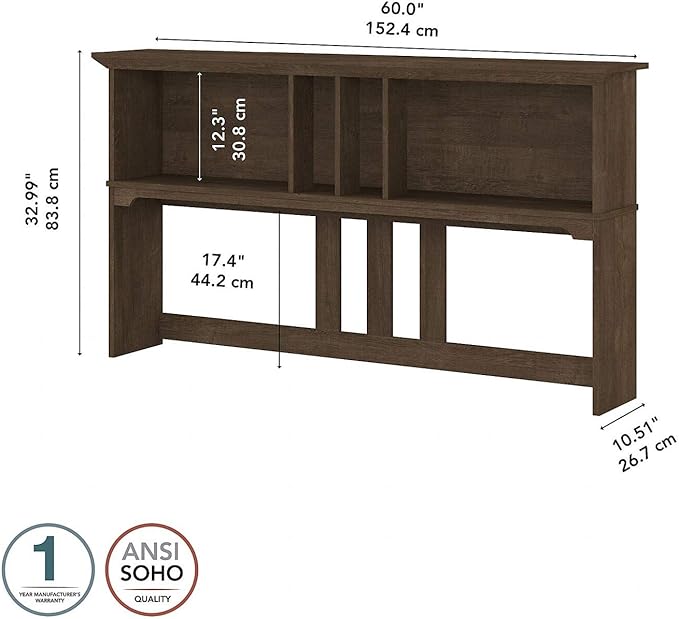 Bush Furniture Salinas Hutch, Desk Attachment with Shelf Storage for Home Office, 60W, Ash Brown - LeafyLoom