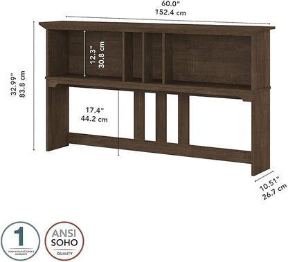 Bush Furniture Salinas Hutch, Desk Attachment with Shelf Storage for Home Office, 60W, Ash Brown - LeafyLoom