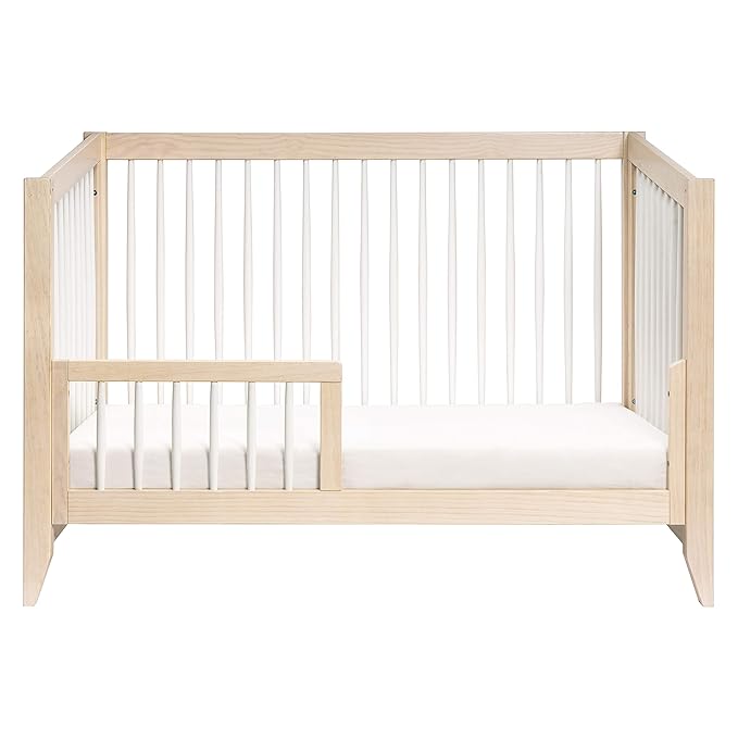 Babyletto Sprout 4-in-1 Convertible Crib with Toddler Bed Conversion Kit in Washed Natural and White, Greenguard Gold Certified - LeafyLoom