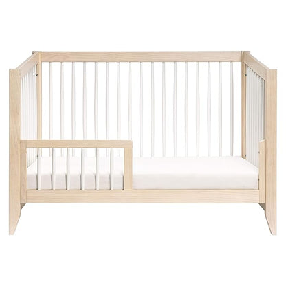 Babyletto Sprout 4-in-1 Convertible Crib with Toddler Bed Conversion Kit in Washed Natural and White, Greenguard Gold Certified - LeafyLoom