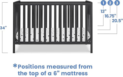 Delta Children Heartland 4-in-1 Convertible Crib, Black + Twinkle Galaxy Crib and Toddler Mattress (Bundle) - LeafyLoom