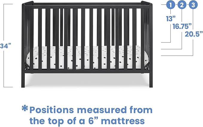 Delta Children Heartland 4-in-1 Convertible Crib, Black - LeafyLoom