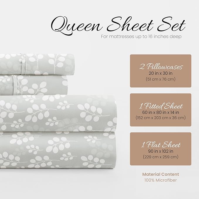 Linen Market 4 Piece Queen Bedding Sheet Set (Gray Wheatfield) - Sleep Better Than Ever with These Ultra-Soft & Cooling Bed Sheets for Your Queen Size Bed - Deep Pocket Fits 16" Mattress - LeafyLoom