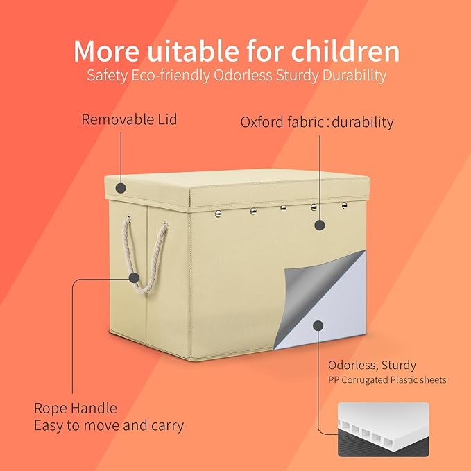 Toy Storage Box + Play Mat for Kids Toy Chest Organizer Toy Box for Toddlers Boys Girls Kids Toy Storage Organizer Storage Bins with Lids Large Toy Box Children's Rooms Nursery Playroom(ivory) - LeafyLoom