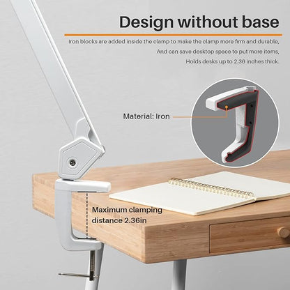 LED Architect Desk Lamp, 2500 Lumens, Dimmable, Metal Swing Arm, 5 Color Temperatures, 30W, Ideal for Task Work, Drafting, Reading, Clamp-on Office Table Lamp with 324 Bright LEDs(White) - LeafyLoom