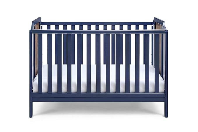 Suite Bebe Brees Convertible Island Crib in Midnight Blue and Vintage Walnut, 53.5x37.5x30.5 Inch (Pack of 1) - LeafyLoom