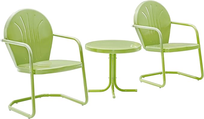 Crosley Furniture KO10004KL Griffith 3-Piece Retro Metal Outdoor Seating Set with 2 Chairs and Side Table, Key Lime - LeafyLoom