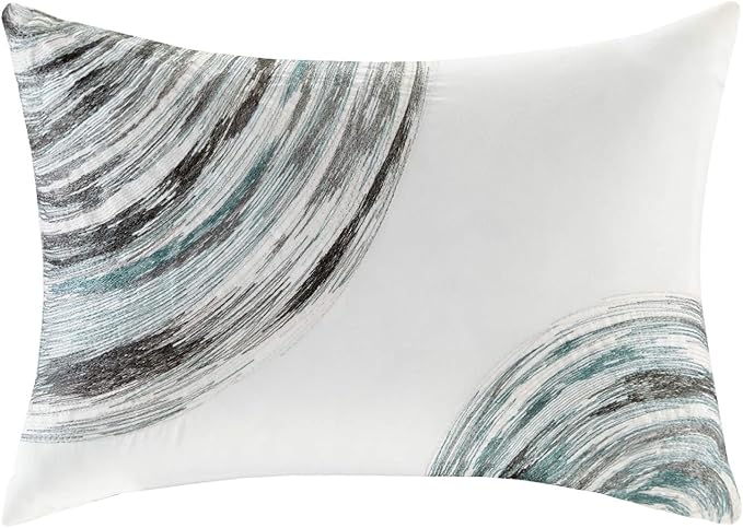 Madison Park Essentials Twin Comforter Set, Bed in a Bag Twin, Watercolor Print Coastal Comforter & Chambray Cotton Sheet Set, All Season Bedding Set, Saben, Aqua Twin (68 in x 86 in) 7 Piece - LeafyLoom