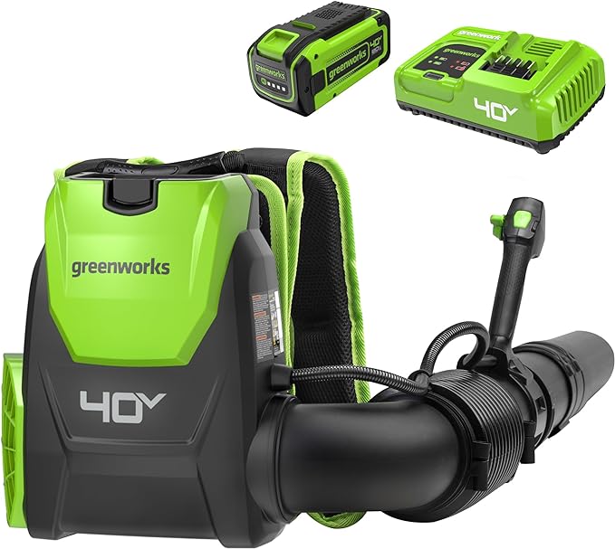 Greenworks 40V (165 MPH / 660 CFM / 75+ Compatible Tools) Cordless Brushless Backpack Leaf Blower, 8.0Ah Battery and Charger Included, Green - LeafyLoom