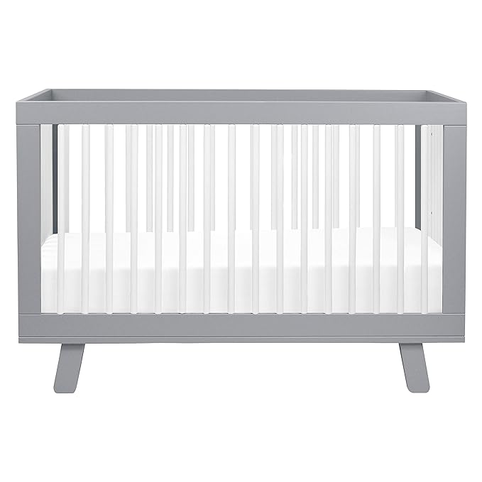 Babyletto Hudson 3-in-1 Convertible Crib with Toddler Bed Conversion Kit in Grey and White, Greenguard Gold Certified - LeafyLoom