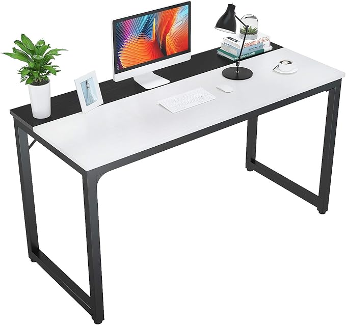 Foxemart 47 Inch Computer Table Sturdy Office Desk, Modern PC Laptop 47” Writing Study Gaming Desk for Home Office Workstation, White and Black - LeafyLoom