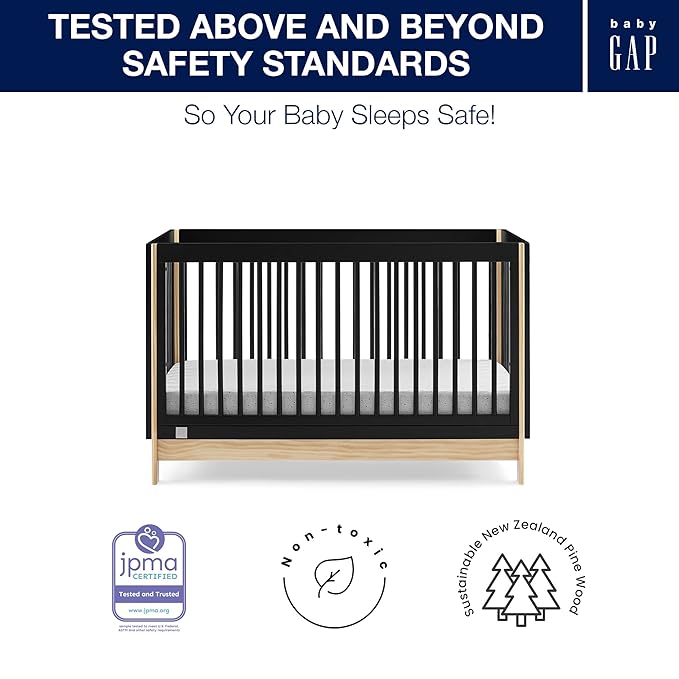 GAP babyGap Tate 4-in-1 Convertible Crib - Greenguard Gold Certified, Ebony/Natural - LeafyLoom