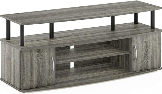 Furinno JAYA Large Entertainment Stand for TV Up to 55 Inch, French Oak Grey/Black - LeafyLoom